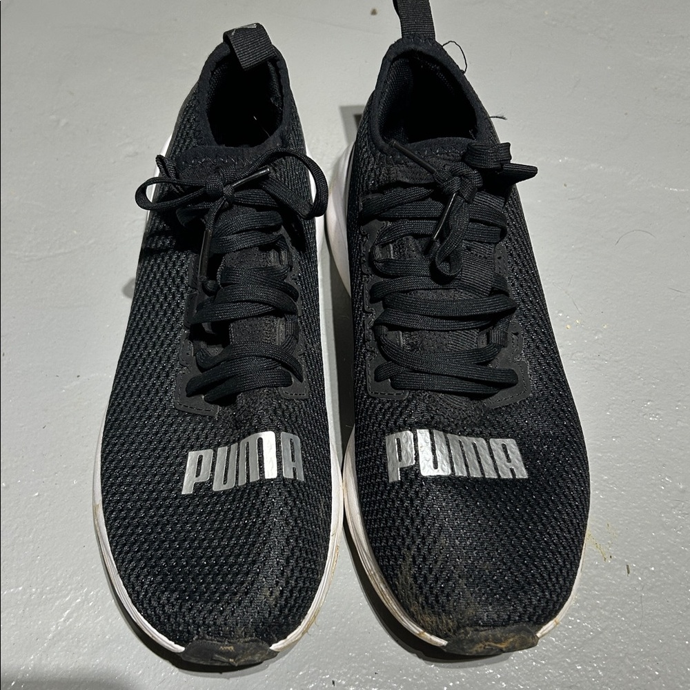 Puma Black Athletic Shoes with Silver Accents